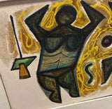 1970s Original Art Oil, Moving Figures Framed