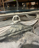 French Metal Scrolling White Coffee Table With Glass Top