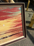 Vintage Seascape Sunset Painting on Canvas, Framed