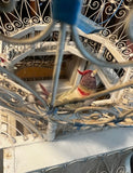 Vintage Indo-French White Metal Bird Cage With Hand Made Bird Figurines