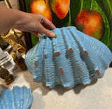 Collection of Blue Ceramic Shell Dishes With One Large- Set of 5