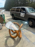 1970s Wooden Knot Dining Table and Glass Top