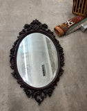 Vintage Hand Carved Wooden Oval Wall Mirror