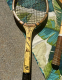 Vintage Collection of Wilson Wooden Tennis Rackets With Blue Accents, Cover, and Guard