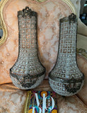 Pair of Vintage Dark Bronze and Crystal Wall Sconces