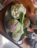 Vintage Ceramic Vegetable and Metal Basket Set