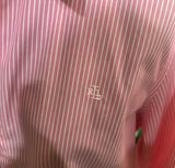 90's Ralph Lauren Pink and White Striped Button Down Shirt With 3/4 Length Sleeves, Size L