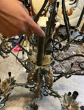 Large Scrolling Black Metal Vintage Chandelier With Leaf Details