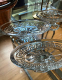 Collection of Glass Greek Key Pedestal Bowls- Set of 6