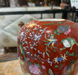 Vintage Ceramic Asian Red Detailed Vase With Floral Accents