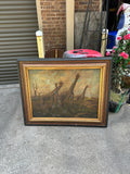 Large Framed Painting of Giraffes in Wild