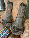 Pair of Vintage Dark Bronze and Crystal Wall Sconces