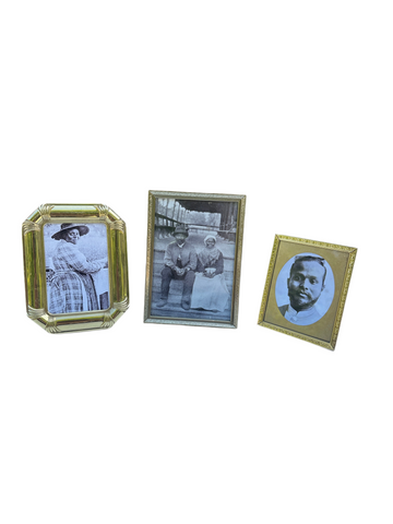 Trio of Small Gold Picture Frames With Vintage Photos