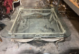 French Metal Scrolling White Coffee Table With Glass Top