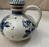 Blue and White Delft Holland Ceramic Jar With Handle and Lid