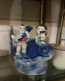Blue and White Asian Children Ceramic Sculpture
