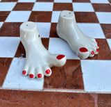 Pair of Feet Salt and Pepper Shakers With Red Painted Nails