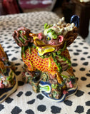 Pair of Small Asian Colorful Ceramic Foo Dog Decorative Pieces