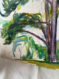 Abstract Watercolor Tree Scene Painting, Signed De Pole