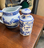 Pair of Blue and White Ceramic Dishes- Pitcher and Bath Oil Jar