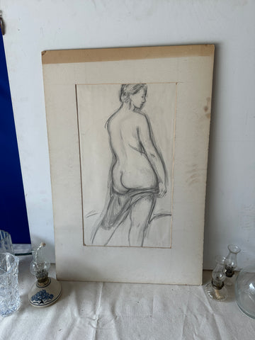 Charcoal Drawing of Nude Woman With Paper Frame Display