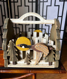 Vintage Folk Art Flying Goose and Sunrise Scene on Wooden Basket