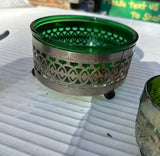 Trio of Green Glass and Silver Serving Pieces