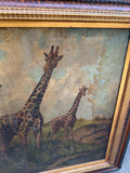 Large Framed Painting of Giraffes in Wild