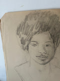 1970s Large Charcoal Drawing of African Woman