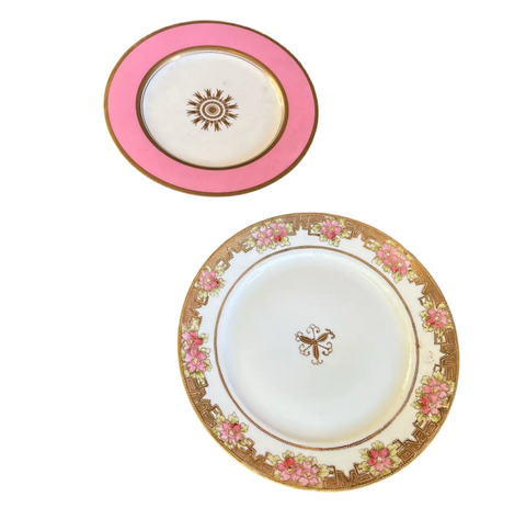 Pair of Pink and White Ceramic Plates
