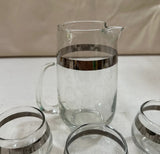 1970s Collection of Small Glasses and Matching Pitcher With Silver Accents- Set of 11