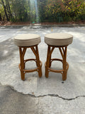 Pair of Wooden Swivel Top Cushioned Bar Stools, Styled After Paul Frankl