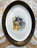 Vintage Thanksgiving Turkey Ceramic Platter With Gold Rim Accents