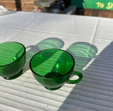 Emerald Green Glass Pair of Mugs for Punch or Coffee