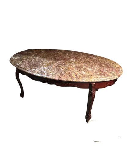 Vintage Marble Top Coffee Table With Detailed Wood Base
