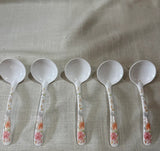 Collection of White Floral Plastic Soup Spoons- Set of 17