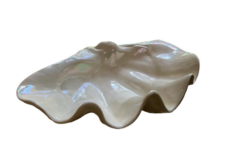 White Ceramic Shell Bowl With Iridescent Glossy Top Layer