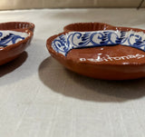 Pair of Spanish Olive Serving Dishes With Blue and White Accents