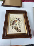 Owl Painting in Wooden Frame, Signed by Artist