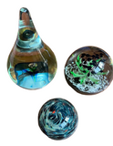 Trio of Green and Blue Glass Paperweights