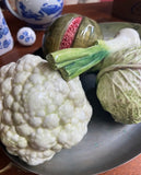 Vintage Ceramic Vegetable and Metal Basket Set