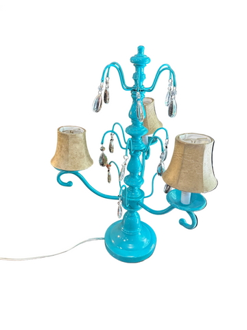 Bright Blue Multi-Light and Crystal Table Lamp