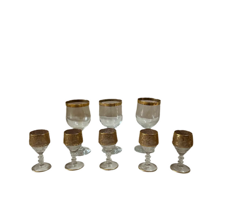 Collection of 24kt Gold Rimmed Glasses- Set of 8