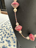 African Paper Beaded Pink Necklace