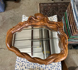 1970s Medium Size Intricate Octopus Hand Carved Wooden Mirror