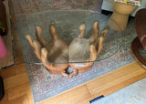 Rare Wooden Hand Carved Hands Table Skirted Base