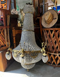 Vintage Extra Large Gold and Crystal Deer Head 18-Light Chandelier