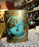 Small Gold World Map Wastebasket With Teal Accents