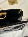 Vintage Black Salvatore Ferragamo Shiny Black Crossbody Purse With Gold Details