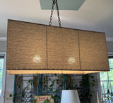 Mid 20th Century Rectangular Minimalist Linen Chandelier With Double Bulb